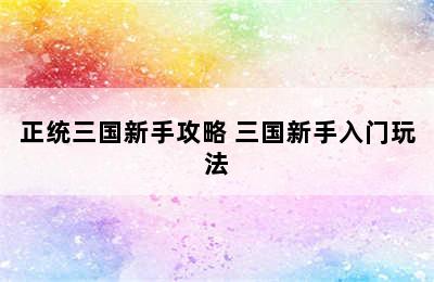 正统三国新手攻略 三国新手入门玩法